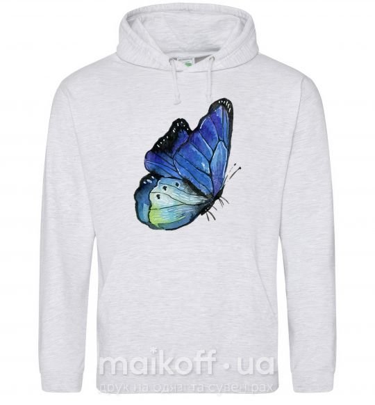 Женская толстовка (худи) Blue butterfly Серый меланж фото