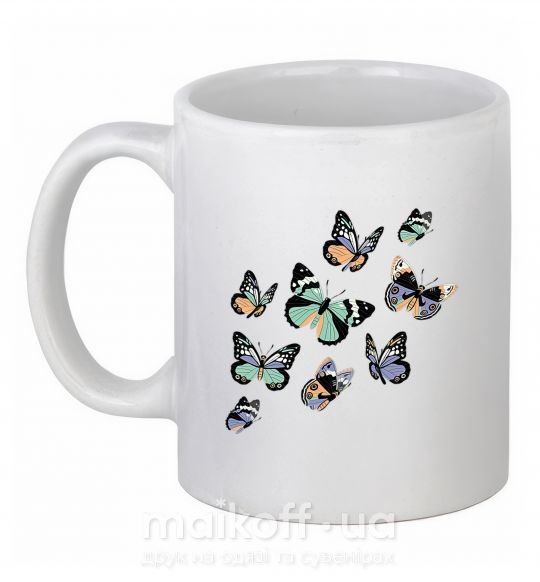 Чашка керамічна Рисунок бабочек Білий фото