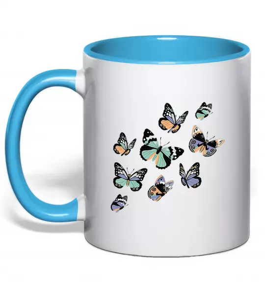 Чашка с цветной ручкой Малюнок метелики Голубой фото