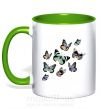 Чашка з кольоровою ручкою Рисунок бабочек Зелений фото