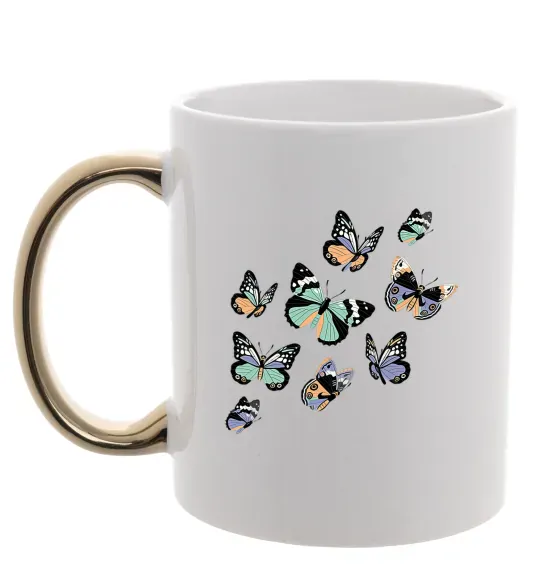 Чашка с цветной ручкой Малюнок метелики Золото фото