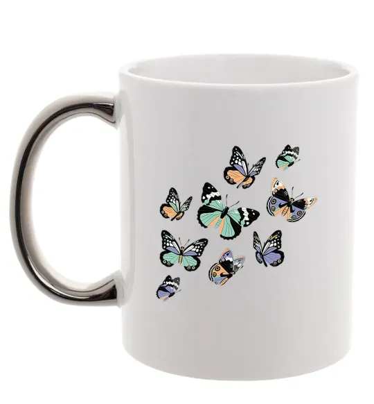 Чашка с цветной ручкой Малюнок метелики Серебро фото