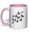 Чашка з кольоровою ручкою Рисунок бабочек Ніжно рожевий фото
