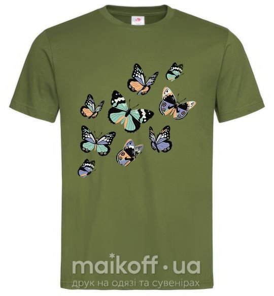 Мужская футболка Рисунок бабочек Оливковый фото