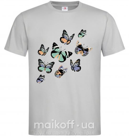 Мужская футболка Рисунок бабочек Серый фото