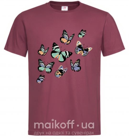 Мужская футболка Рисунок бабочек Бордовый фото