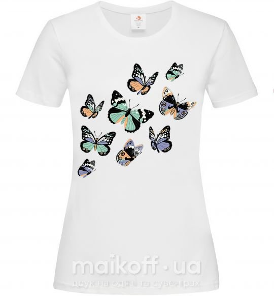 Женская футболка Рисунок бабочек Белый фото