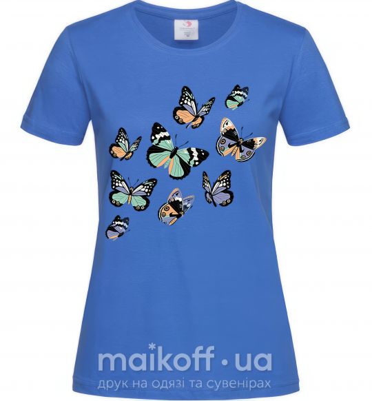 Женская футболка Рисунок бабочек Ярко-синий фото