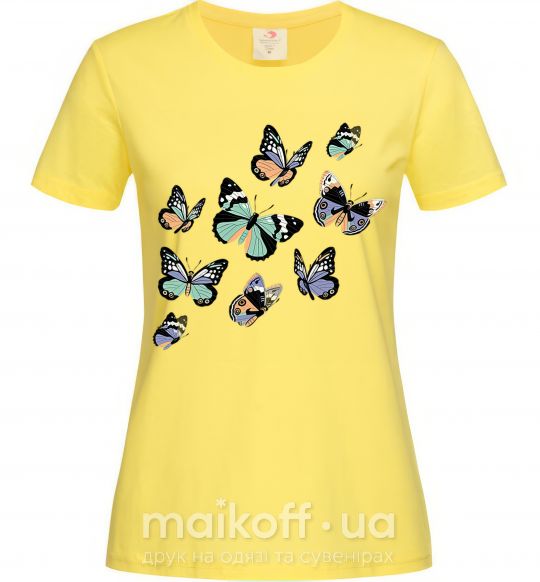 Женская футболка Рисунок бабочек Лимонный фото