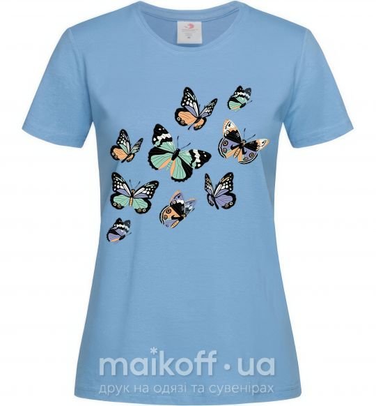 Жіноча футболка Рисунок бабочек Блакитний фото