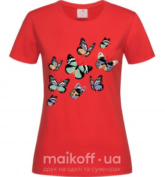 Жіноча футболка Рисунок бабочек Червоний фото