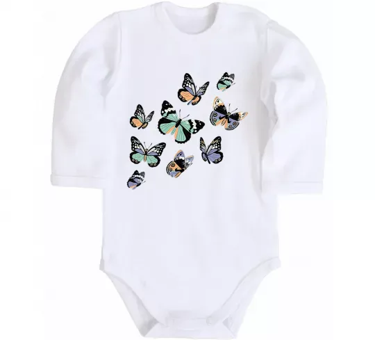 Дитячий бодік Малюнок метелики Білий фото