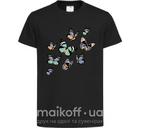 Детская футболка Рисунок бабочек Черный фото