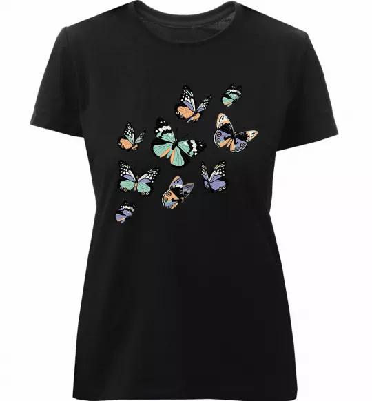 Жіноча преміум футболка Малюнок метелики Чорний фото