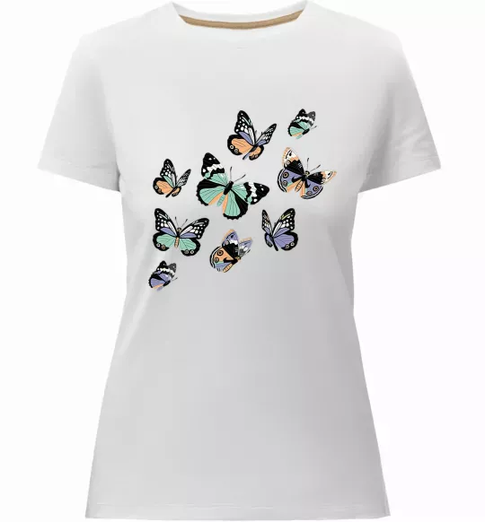 Жіноча преміум футболка Малюнок метелики Білий фото