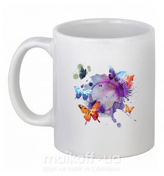 Чашка керамическая Акварельные бабочки Белый фото