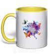 Чашка з кольоровою ручкою Акварельные бабочки Сонячно жовтий фото