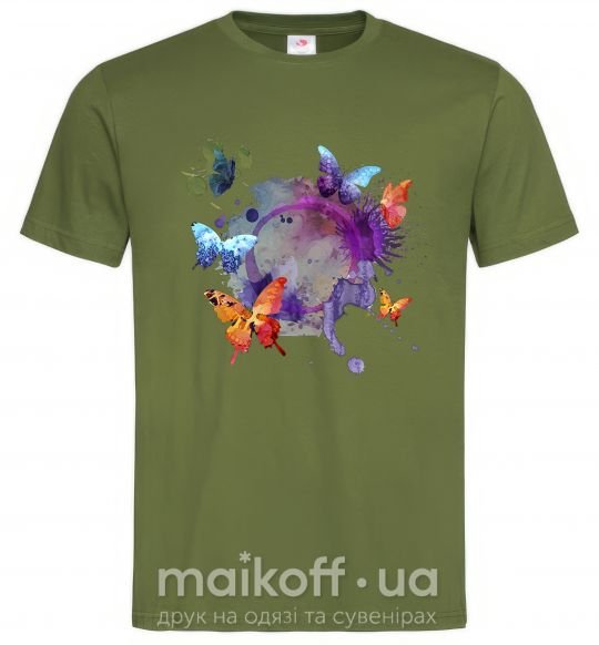 Чоловіча футболка Акварельные бабочки Оливковий фото