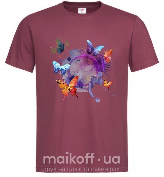 Мужская футболка Акварельные бабочки Бордовый фото