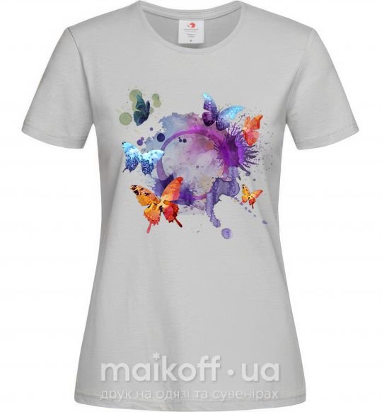 Жіноча футболка Акварельные бабочки Сірий фото
