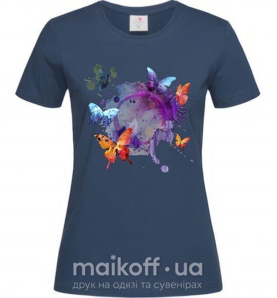 Жіноча футболка Акварельные бабочки Темно-синій фото
