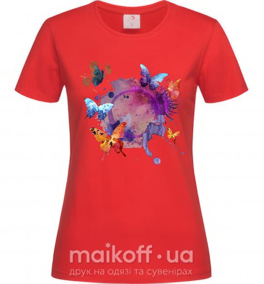 Женская футболка Акварельные бабочки Красный фото