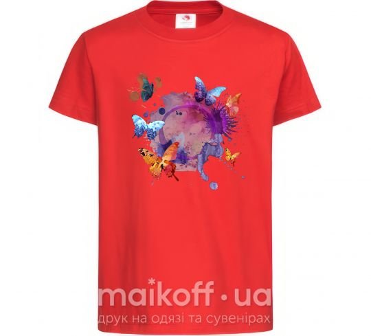Дитяча футболка Акварельные бабочки Червоний фото