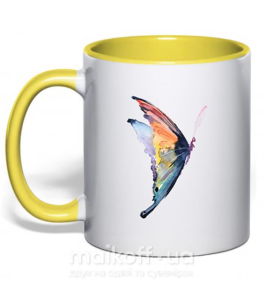 Чашка з кольоровою ручкою Rainbow butterfly Сонячно жовтий фото