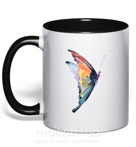 Чашка з кольоровою ручкою Rainbow butterfly Чорний фото