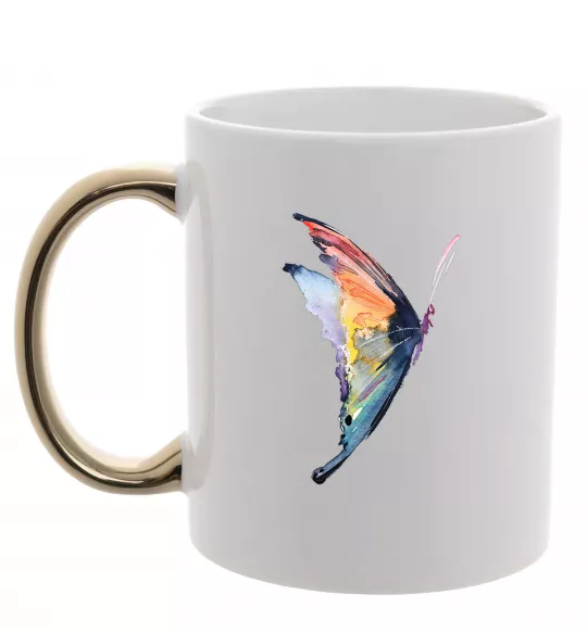 Чашка з кольоровою ручкою Rainbow butterfly Золото фото
