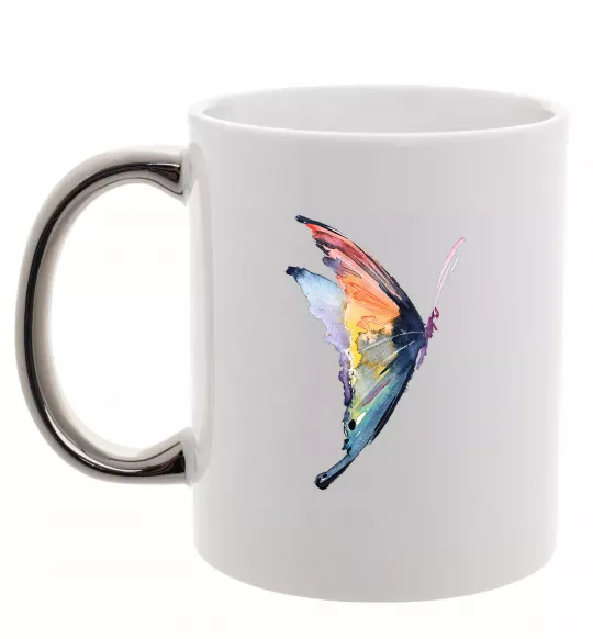 Чашка з кольоровою ручкою Rainbow butterfly Срібло фото