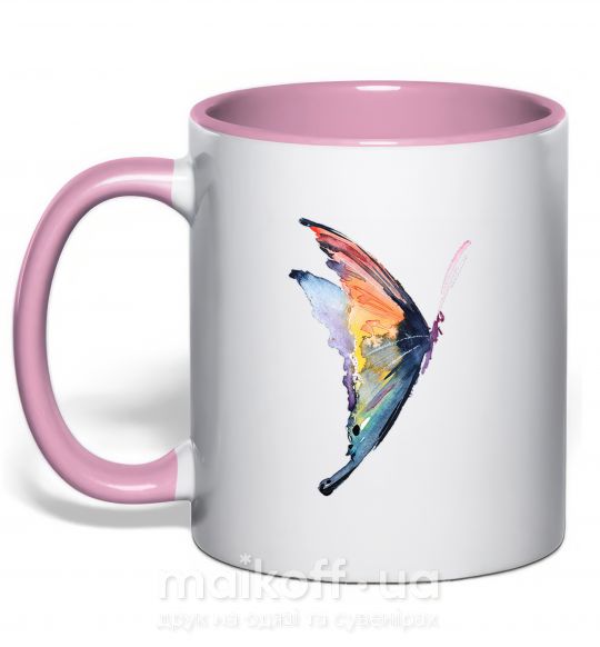 Чашка з кольоровою ручкою Rainbow butterfly Ніжно рожевий фото