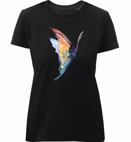 Жіноча преміум футболка Rainbow butterfly Чорний фото