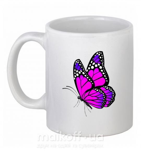 Чашка керамическая Ярко розовая бабочка Белый фото