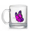 Чашка стеклянная Ярко розовая бабочка Прозрачный фото