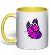 Чашка с цветной ручкой Ярко розовая бабочка Солнечно желтый фото