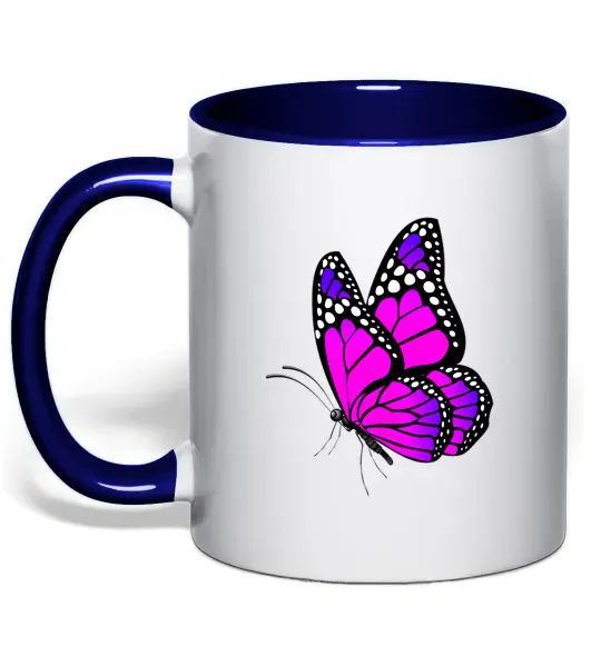 Чашка с цветной ручкой Рожевий метелик Глубокий темно-синий фото