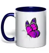 Чашка с цветной ручкой Рожевий метелик Глубокий темно-синий фото