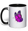 Чашка с цветной ручкой Ярко розовая бабочка Черный фото