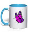 Чашка с цветной ручкой Ярко розовая бабочка Голубой фото