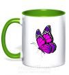 Чашка з кольоровою ручкою Ярко розовая бабочка Зелений фото