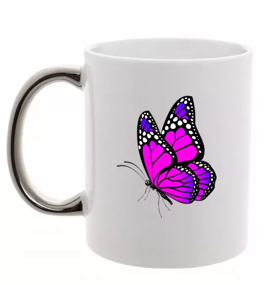 Чашка с цветной ручкой Рожевий метелик Серебро фото