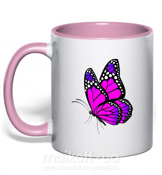 Чашка с цветной ручкой Ярко розовая бабочка Нежно розовый фото
