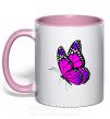 Чашка с цветной ручкой Ярко розовая бабочка Нежно розовый фото