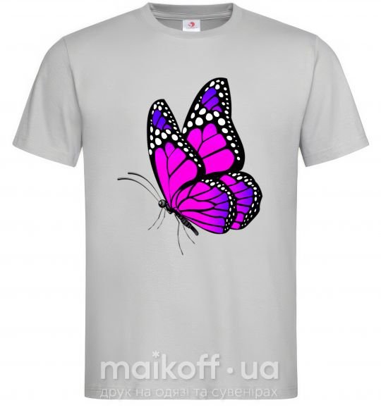 Мужская футболка Ярко розовая бабочка Серый фото