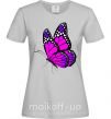 Женская футболка Ярко розовая бабочка Серый фото