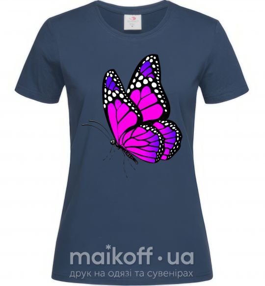 Женская футболка Ярко розовая бабочка Темно-синий фото