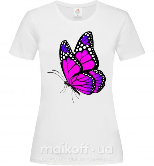 Женская футболка Ярко розовая бабочка Белый фото