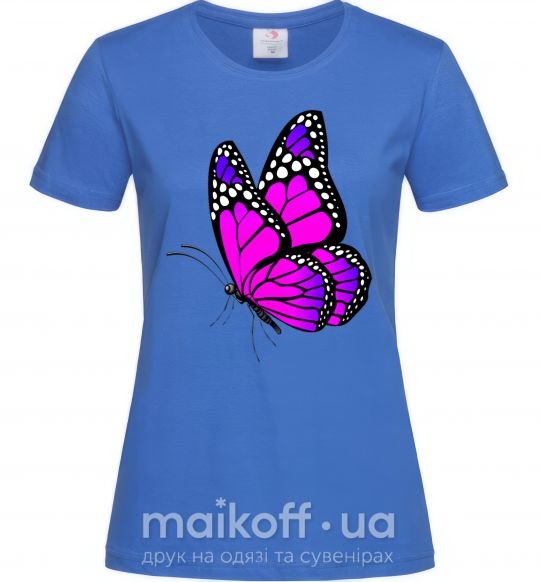 Женская футболка Ярко розовая бабочка Ярко-синий фото
