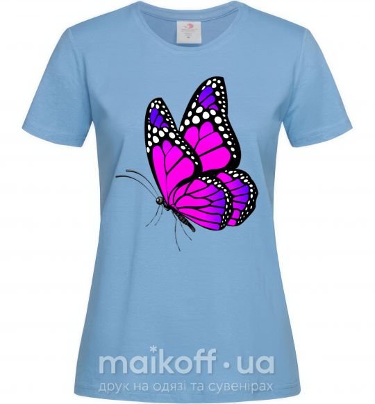Женская футболка Ярко розовая бабочка Голубой фото